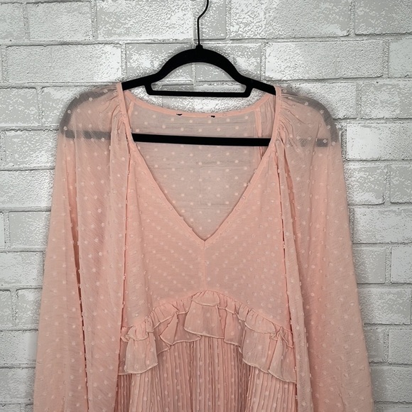 Lulu's Thrills and Frills Blush Pink Swiss Dot Ruffled Long Sleeve Top - Picture 6 of 15